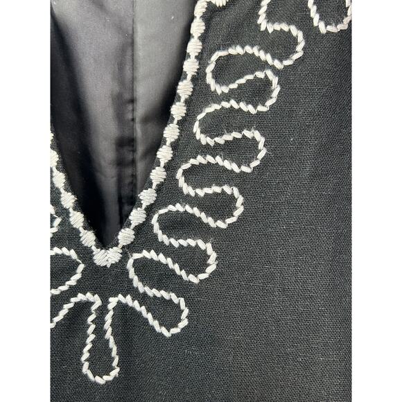 Coldwater Creek Dress Womens 10 Black White‎ Embroidered Linen Sleeveless Midi - Picture 7 of 9